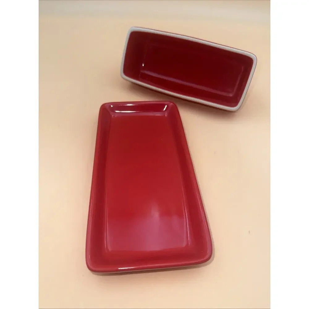 Mason Craft & More Red Ceramic Butter Dish with Lid Bright Red Excellent 7.25